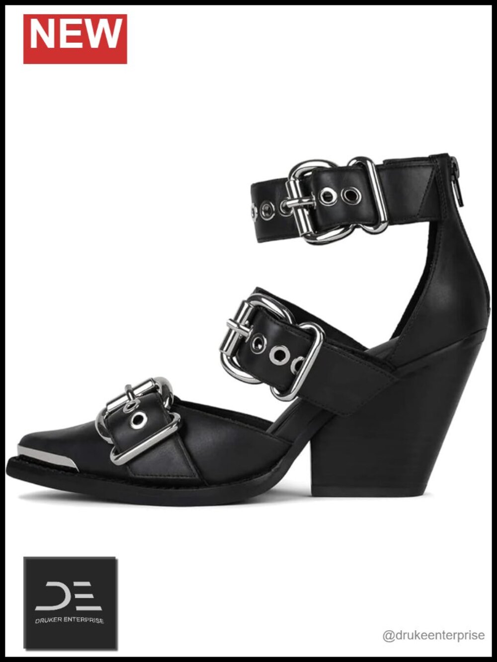 Women's Block Heels PU Leather Pointed Toe Ankle Strap Pumps